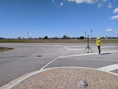 TTI researchers collect data for LiDAR research on The Texas A&M University System’s RELLIS Campus.